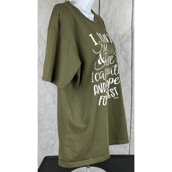 Womens Large Army Green Short Sleeve T-Shirt "...Caffeinate & Hope For The Best" - Picture 4 of 7